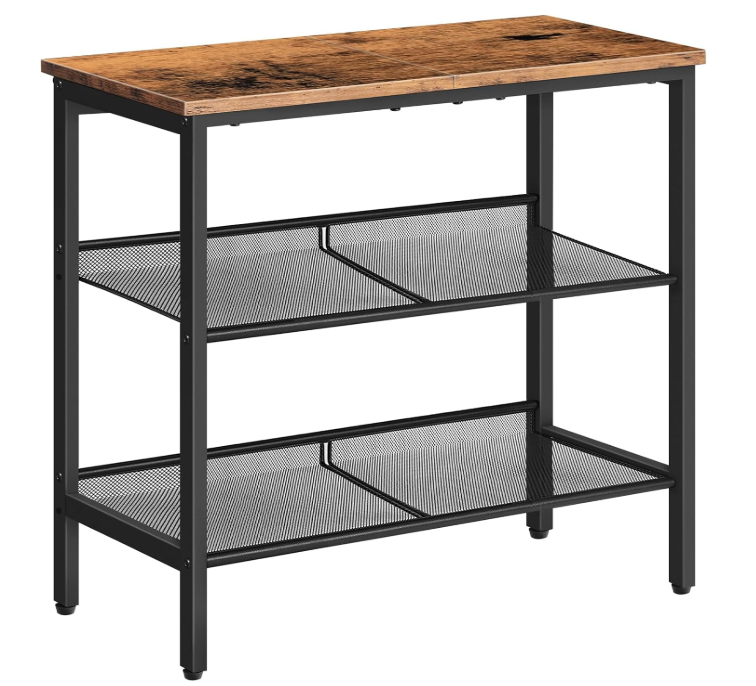 Table, 3-Tier Narrow Side Table with Charging Station, Nightstand with 2 Flat or Slant Adjustable Shelves for Small Spaces, Living Room, Bedroom